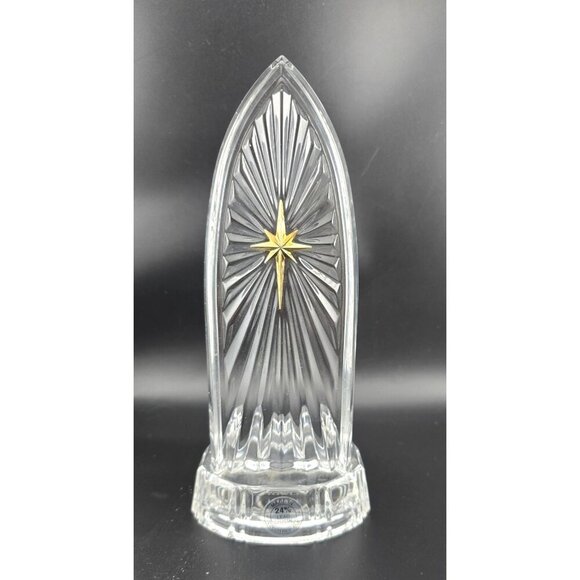 TOWLE Czech 24% Lead Crystal Cathedral Votive Candle Holder Holy Gold Star - Picture 1 of 6